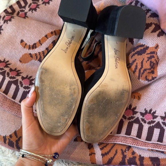 Black suede leather Sam Edelman chunky heels - Picture 3 of 6